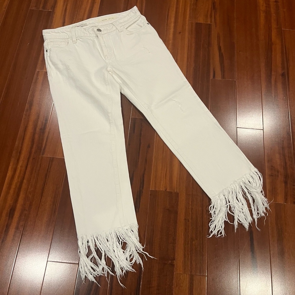 Pilcro And The Letterpress White‎ Denim Jean Pants Crop Fringe Hem Capri Size 25